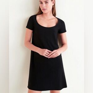 Mango Black Relaxed Straight Stretch T-Shirt Mini Dress Short Sleeve Scoop Neck